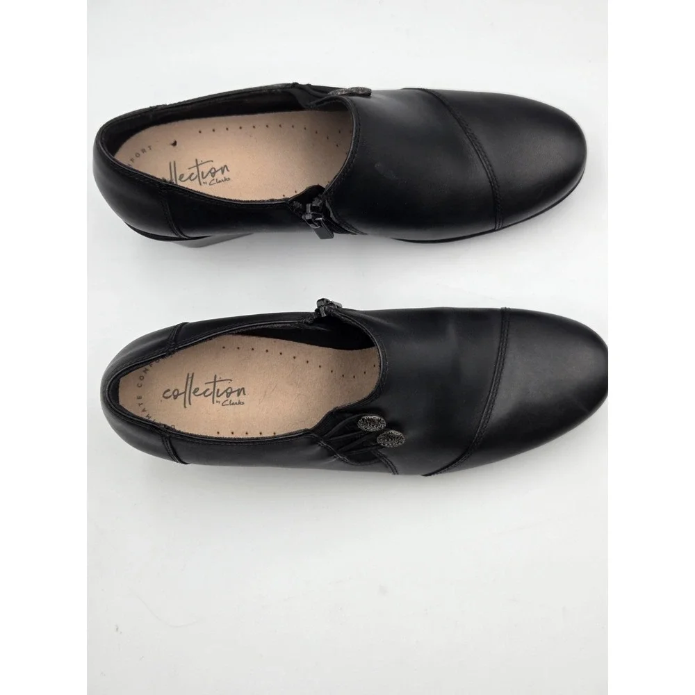 Clarks Collection Leather Booties Emslie Warren Black Wms 8.5 Classic